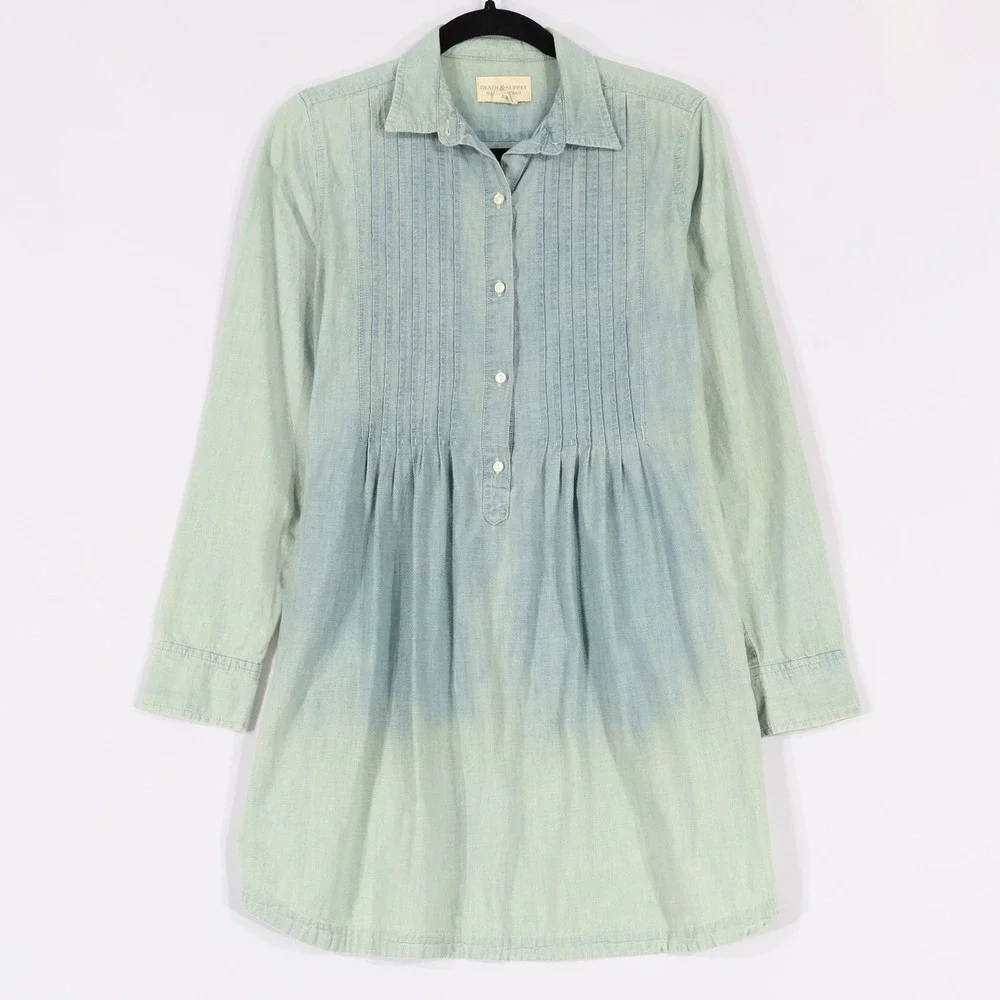 Denim & Supply Ralph Lauren Shirt Dress Women M Blue Ombre Pintuck Classic Retro